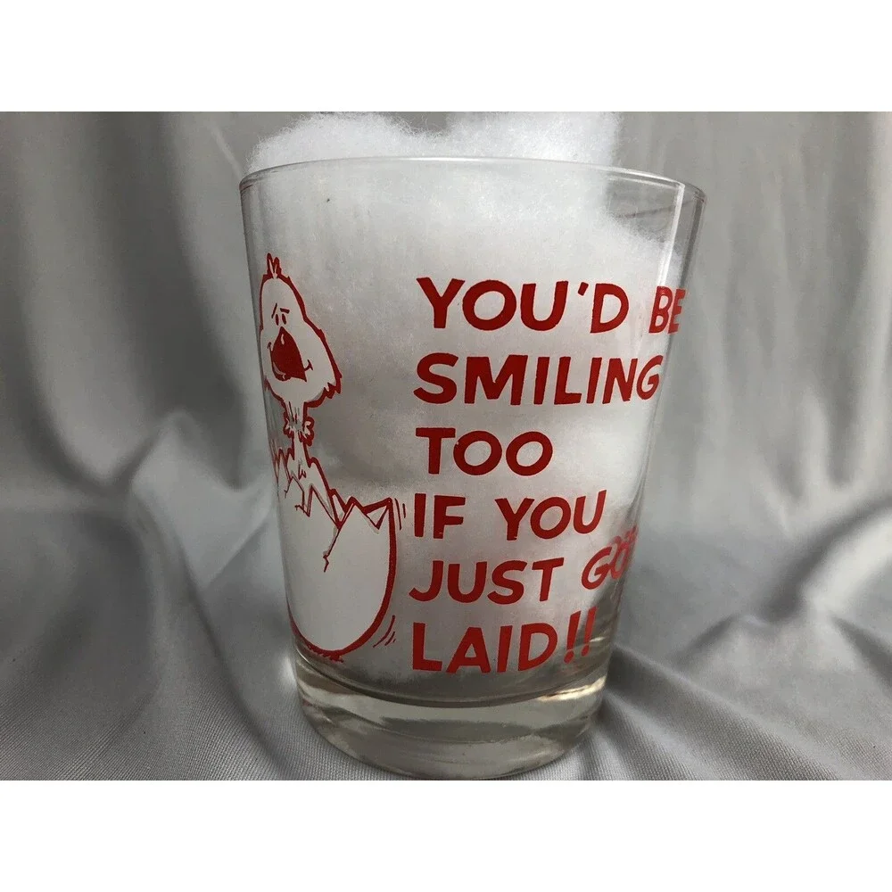 Vintage 1970's Chick Egg JUST GOT LAID Adult Humor Novelty Glass Bird Cup